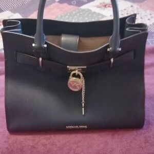 Michael Kors Navy Satchel with Gold Accents